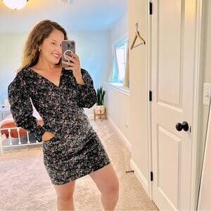 Rebecca Taylor La Vie Blue Pink Velvet Floral Long Sleeve Mini Dress Medium